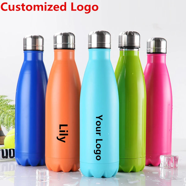 DIY Vacuum Water Bottles 500ML Safety 304 Stainless Steel Sport Coffee Cup Thermose Girls Boy Student Birth Gift Customized Logo