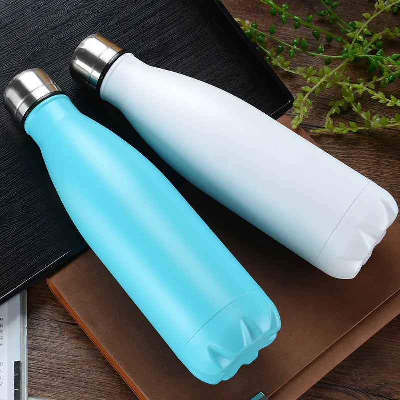 DIY Vacuum Water Bottles 500ML Safety 304 Stainless Steel Sport Coffee Cup Thermose Girls Boy Student Birth Gift Customized Logo